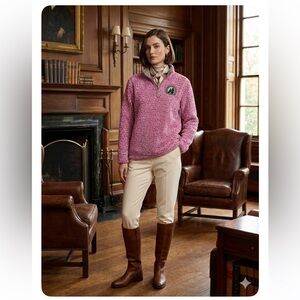 I’d Rather Be With My Dog Pink Sherpa Quarter Zip Pullover Fleece Jacket Size M